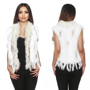 Genuine Rabbit Raccoon white fur vest